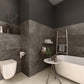 Ceramin Vinylboden Caletta Moonstone Grey, PVC-freie Designfliese mit grau-marmoriertem Muster, detailreiche Textur sichtbar