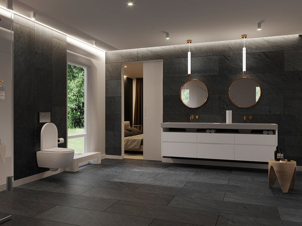 Vinylboden Ceramin Negrar Off-Black, PVC-freie Designfliese in dunklem Schwarz mit eleganter Holzoptik.