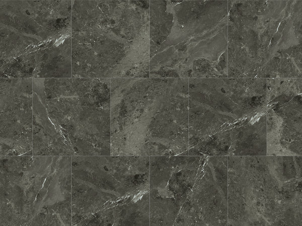 Ceramin Nuva Rock Moon Stone Vinylboden in dunklem Grau, Klebe-Designboden, 595x595mm, mit dunklem, steinähnlichem Muster