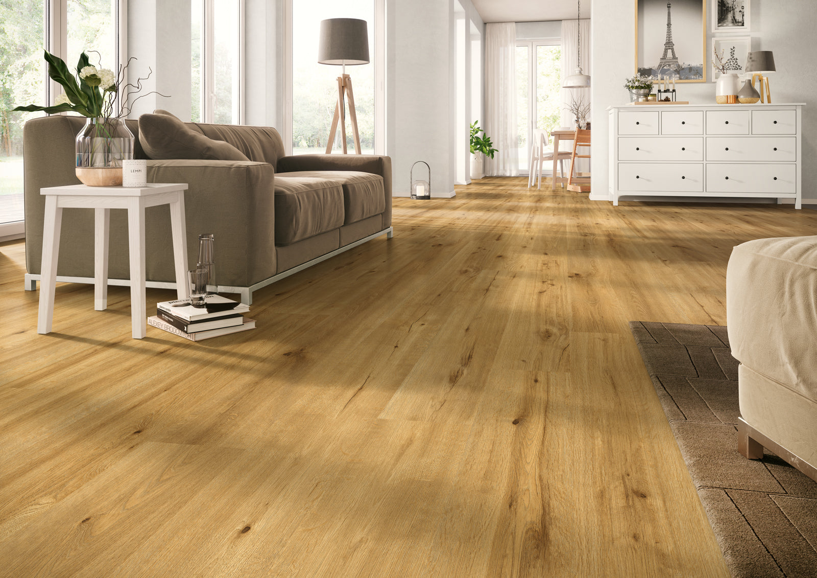 Vinylboden Ceramin Nuva Eternal Barrel Oak in Braun, 129x25,3 cm, Klebe-Designboden, natürliche Holzoptik, langlebiges Design