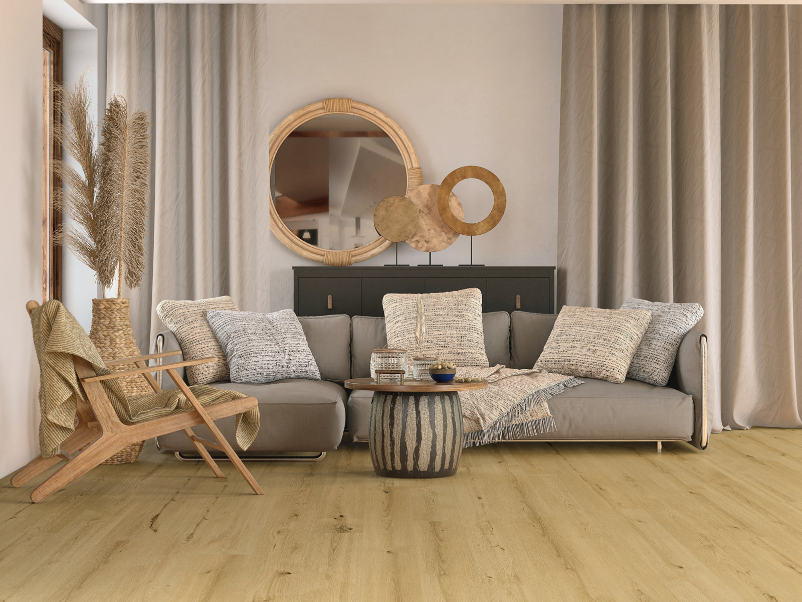Ceramin Nuva Essential Vinylboden im Farbton Herbst Eiche Beige, Klebe-Design, 1290x210 mm, langlebiger Bodenbelag