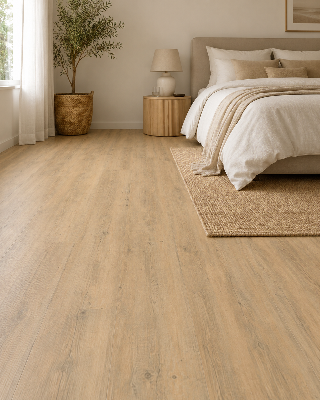 Liberty Urban 55 Moon Vinylboden im Schlafzimmer, dunkelgrauer Klebevinyl mit moderner Holzoptik