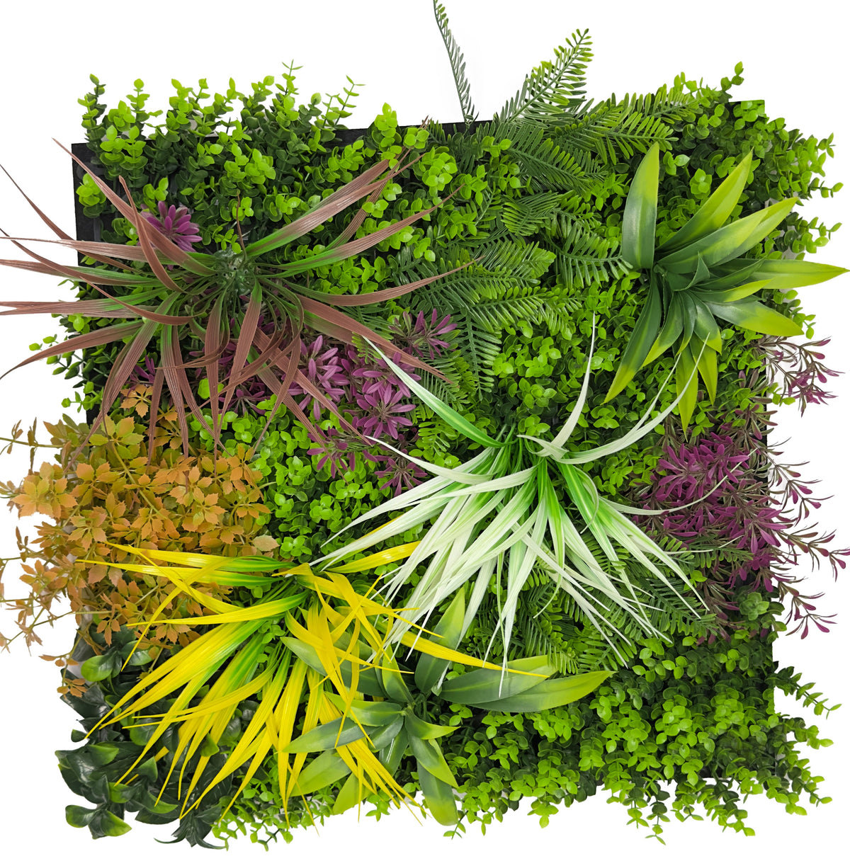 Jangal Wandpaneel mit gemischter Flora, modulares Wandbild für botanische Wandgestaltung, 52 x 52 cm, grüne Pflanzen.