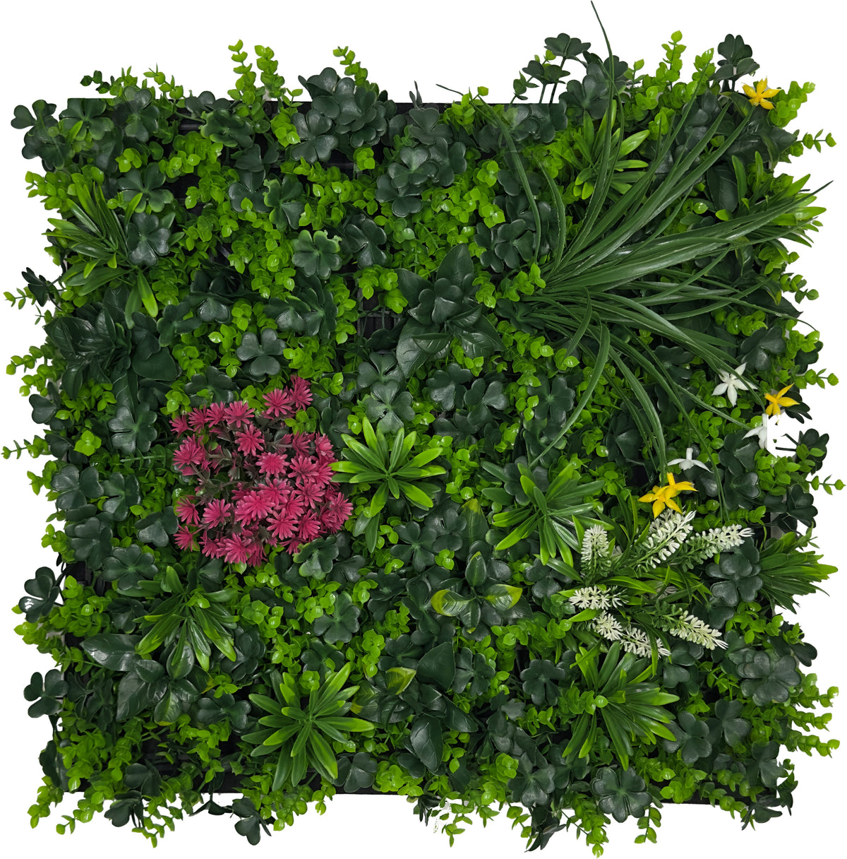 Jangal Wandpaneel mit grüner und rosa Flora-Mischung, 52 x 52 cm, modular grüner Wanddekoration mit pflanzlichem Design