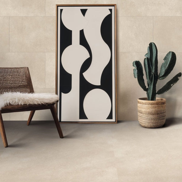 Gerflor Creation 30 Bloom Uni Cream Vinylboden, Klebevinyl mit cremefarbener Oberfläche, perfekter Bodenbelag für moderne Räume