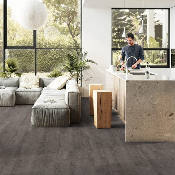 Gerflor Creation 40 Zen Ranch Anthracite Vinylboden, dunkler Klebevinyl mit Holzstruktur, für langlebige Bodenbeläge