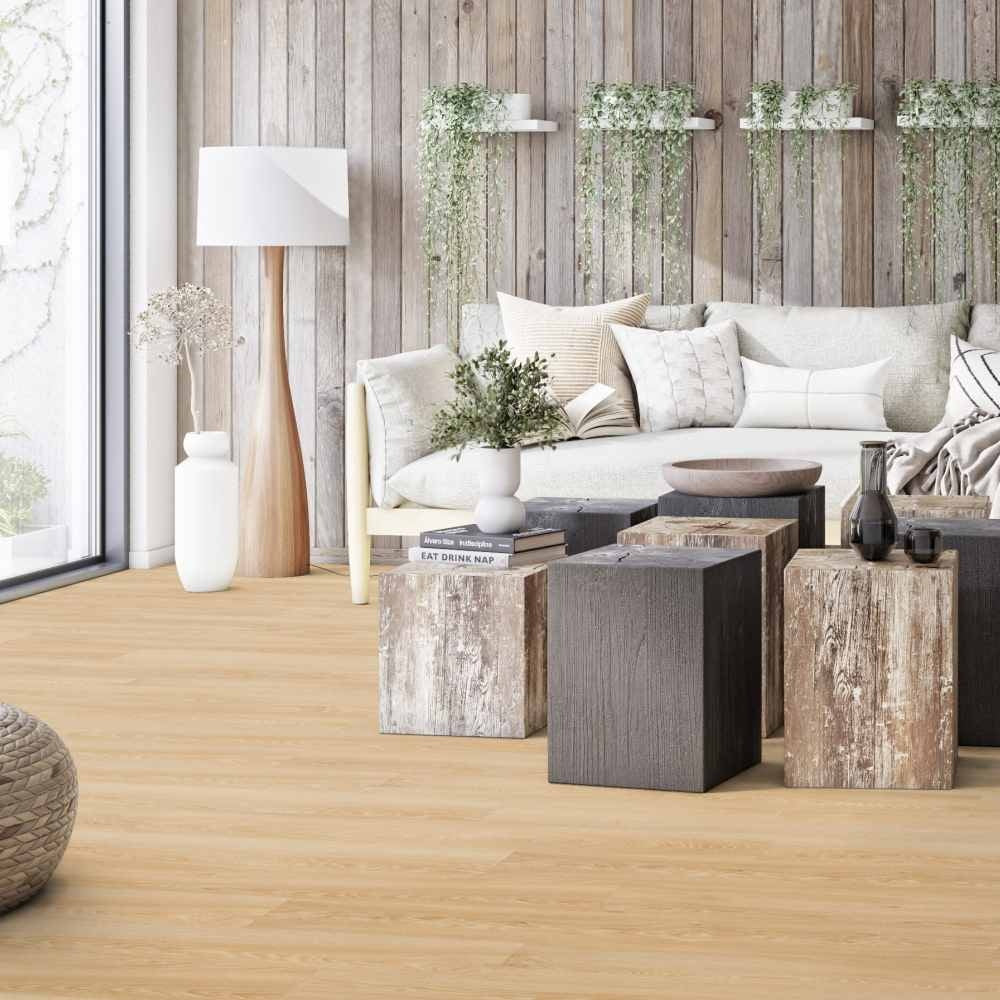 Vinylboden Tarkett iD Essence 55 Cool Oak Classic in warm Eichenholz-Optik, Klebevinyl, detailreiche Holzmaserung.