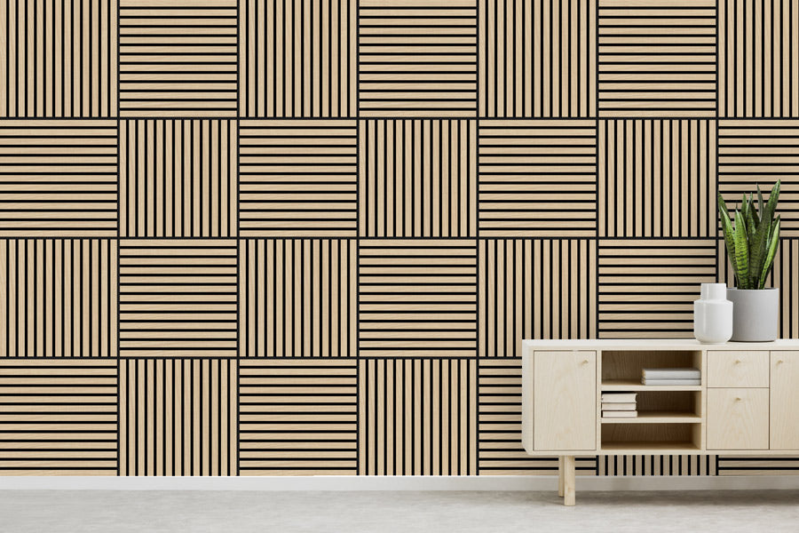 Jangal Wandpaneel Fanal Oak aus Furnier, akustisches Wandpaneel, 52x52 cm, modernes Design für Wanddekoration