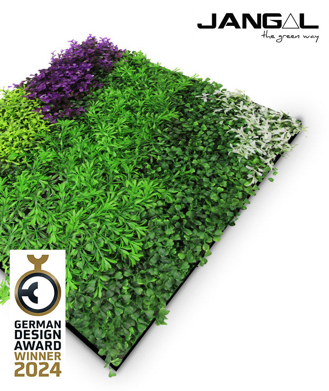 Jangal Wandpaneel mit violetten und gemischten Flora-Designs, 52x52 cm, dekoratives modulare Wanddekoration aus künstlichen Pflanzen.