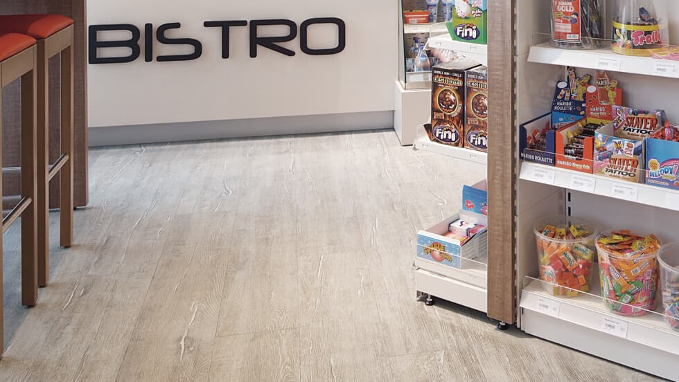 Vinylboden Project Floors floors@work PW 3860, Klebevinyl, hellgrau, langlebiger Bodenbelag, Nahaufnahme des Designs