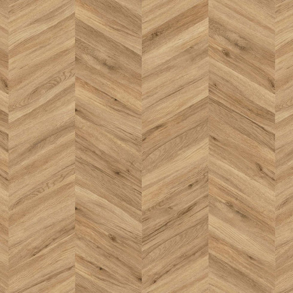 Vinylboden Project Floors floors@work Chevron PW 3220, Klebevinyl mit echtem Holzdesign und hellbraunen Chevron-Mustern.