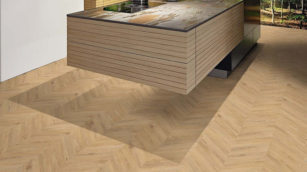Vinylboden Project Floors floors@work Chevron PW 3350, Klebevinyl mit Muster in Holzoptik, flacher Bodenbelag, Nahaufnahme