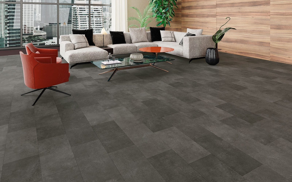 Ceramin Avola vesuvius anthracite, im Raum verlegt