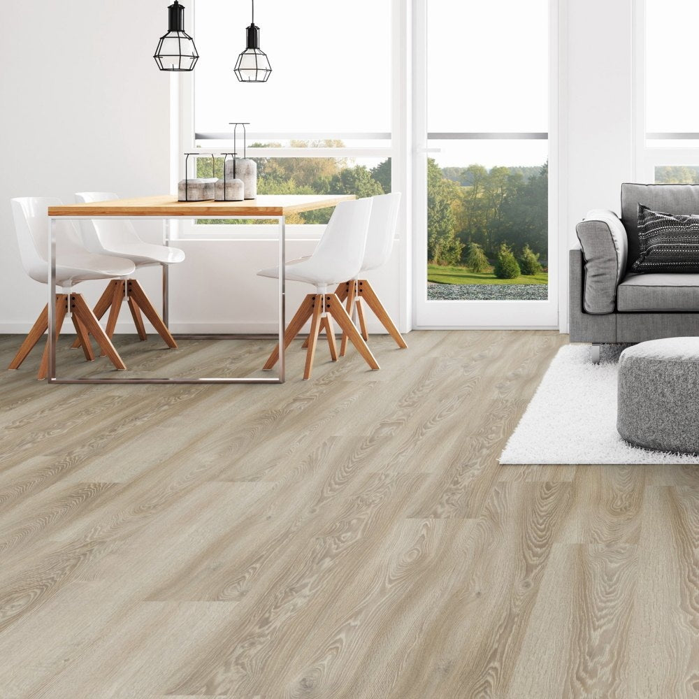 Vinylboden Tarkett iD Inspiration 40 Classics Modern Oak White, Klebevinyl, helles Holzdesign, hochwertiges Bodenbelag.