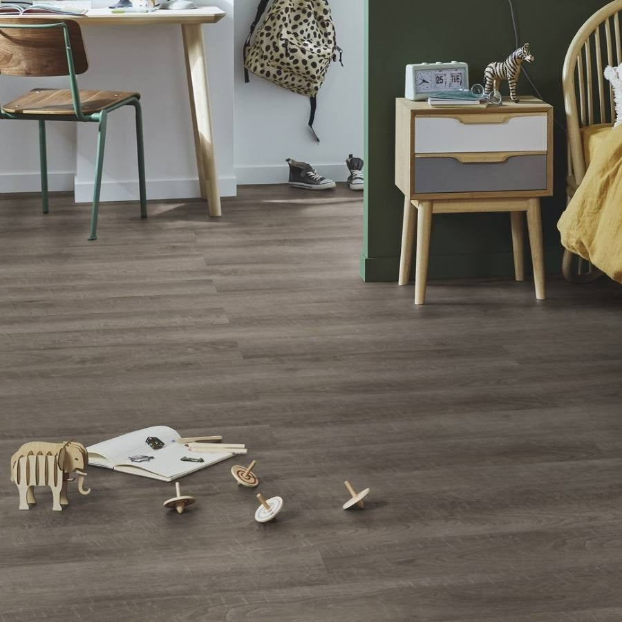 Tarkett iD Inspiration 55 Classics Antik Oak Dark Grey Vinylboden, dunkles Eichen-Design, klebevinyl, hochwertiger Vinylboden.