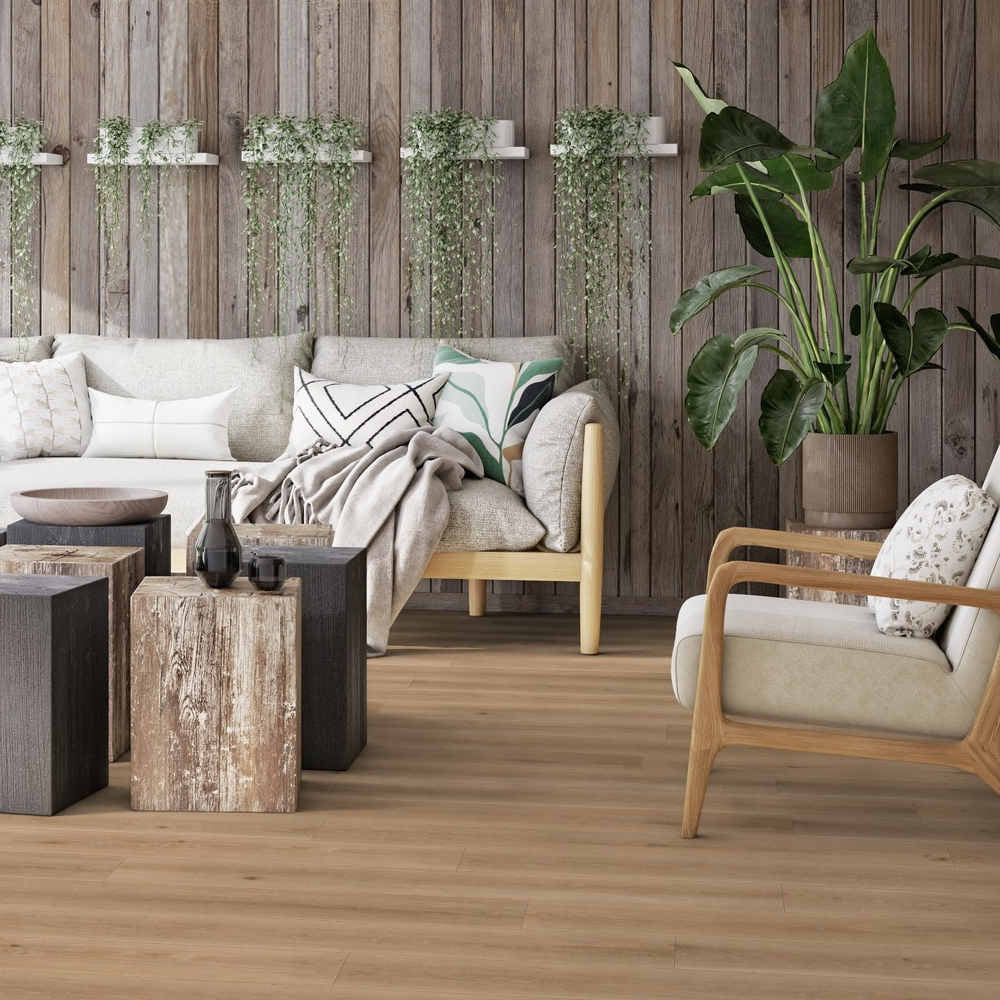 Tarkett iD Inspiration 55 Authentics Highland Oak Noisette Vinylboden, Klebevinyl mit authentischer Eichenoptik und natürlicher Maserung.